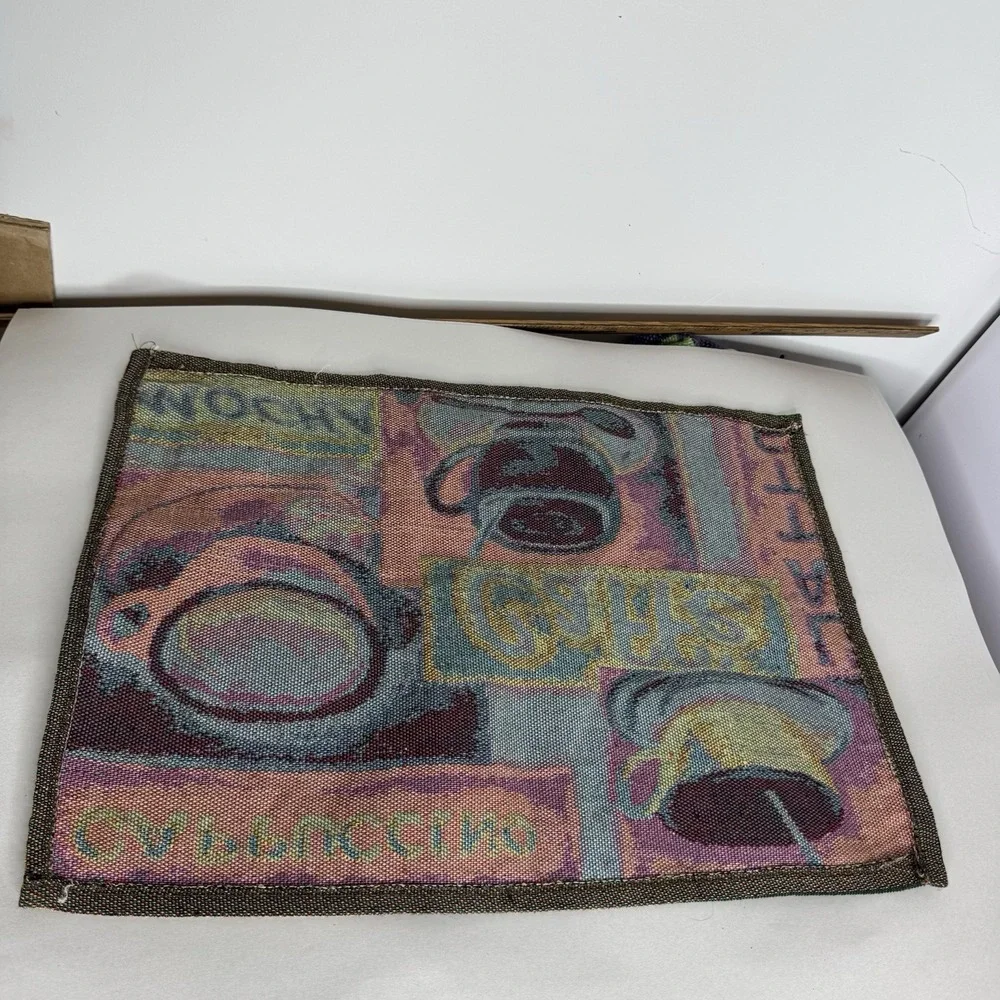 (1) Vintage Woven Place Mat COFFEE Themed Tapestry Caffe Latte Mocha Cappuccino‎
